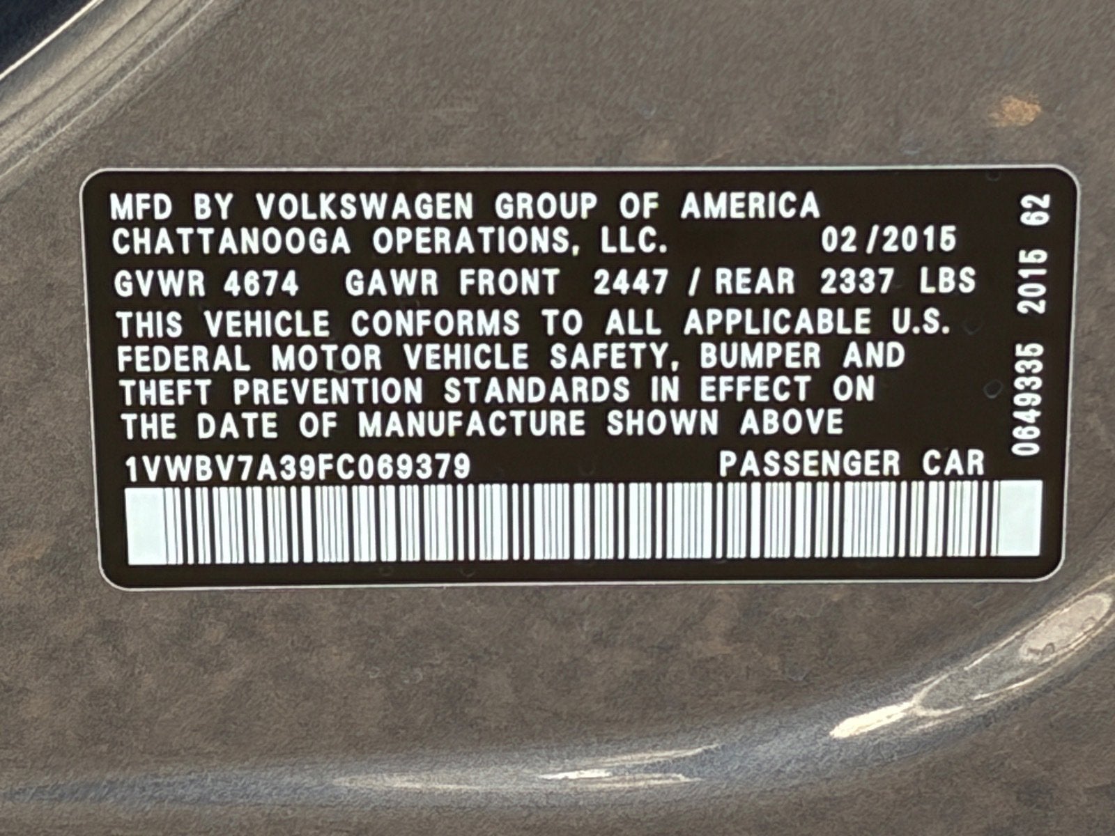 2015 Volkswagen Passat 2.0L TDI SE