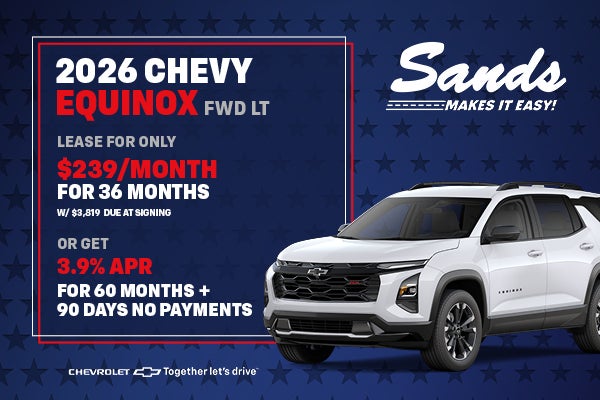 White 2026 Chevy Equinox LT lease and APR offer