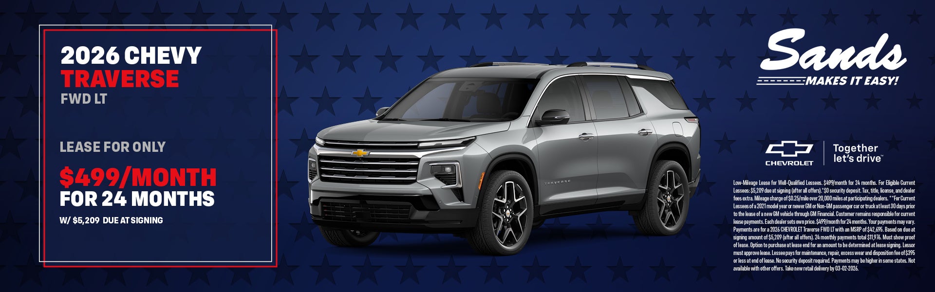 Silver 2026 Chevy Traverse LT lease offer