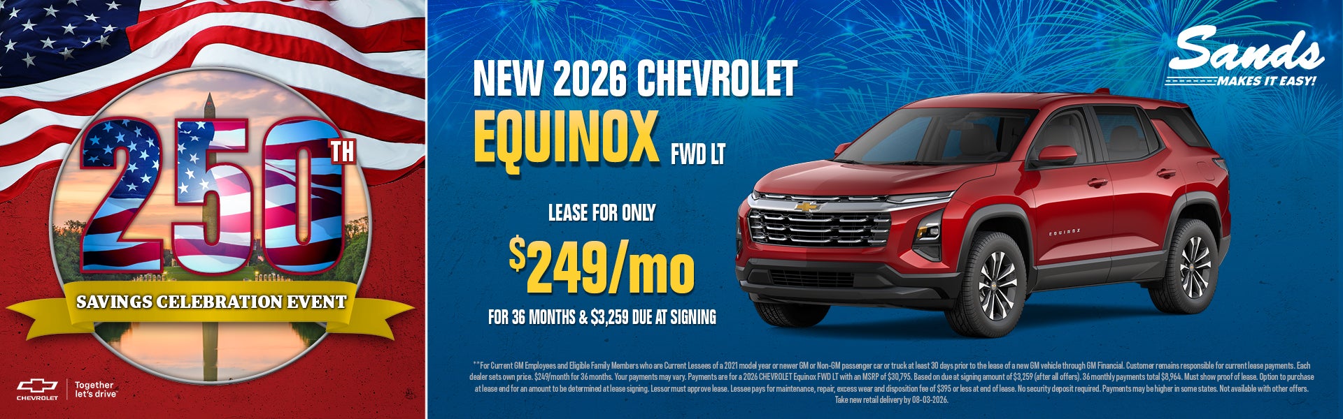 2026 Chevrolet Equinox LT lease $249/mo for 36 months