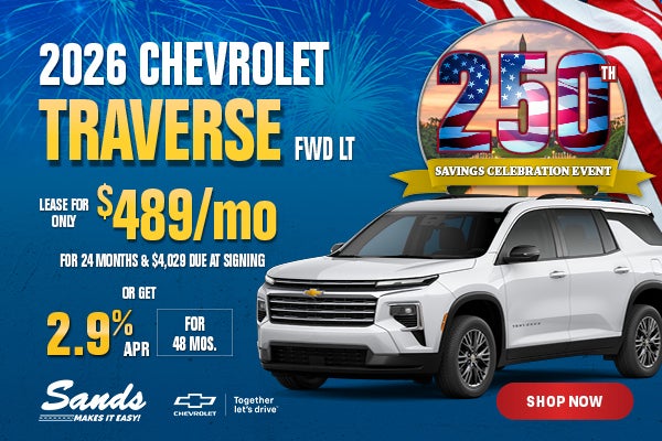 2026 Chevrolet Traverse LT lease $489/mo or 2.9% APR